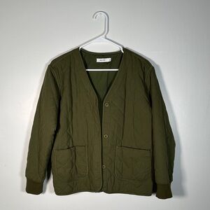 Mod Ref Olive Green Quilted Cotton Jacket Size S Button Front Utility Style